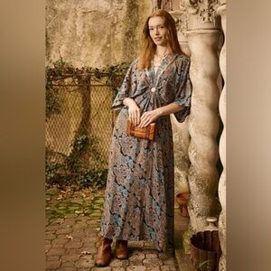 EARTHBOUND Bohemian Maxi Dress in Blue and Brown